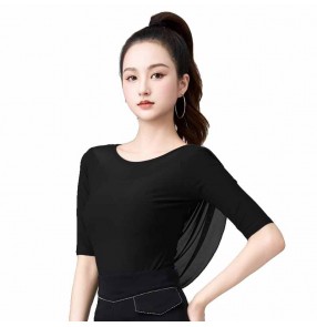 Women girls dark green violet black latin ballroom dance tops tango waltz flamenco chacha rumba latin pratice dancing tops blouses for female